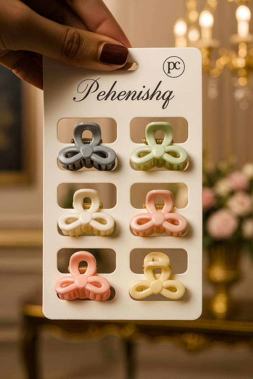 Elegant Bow Claw Clip Set – 6 Pcs