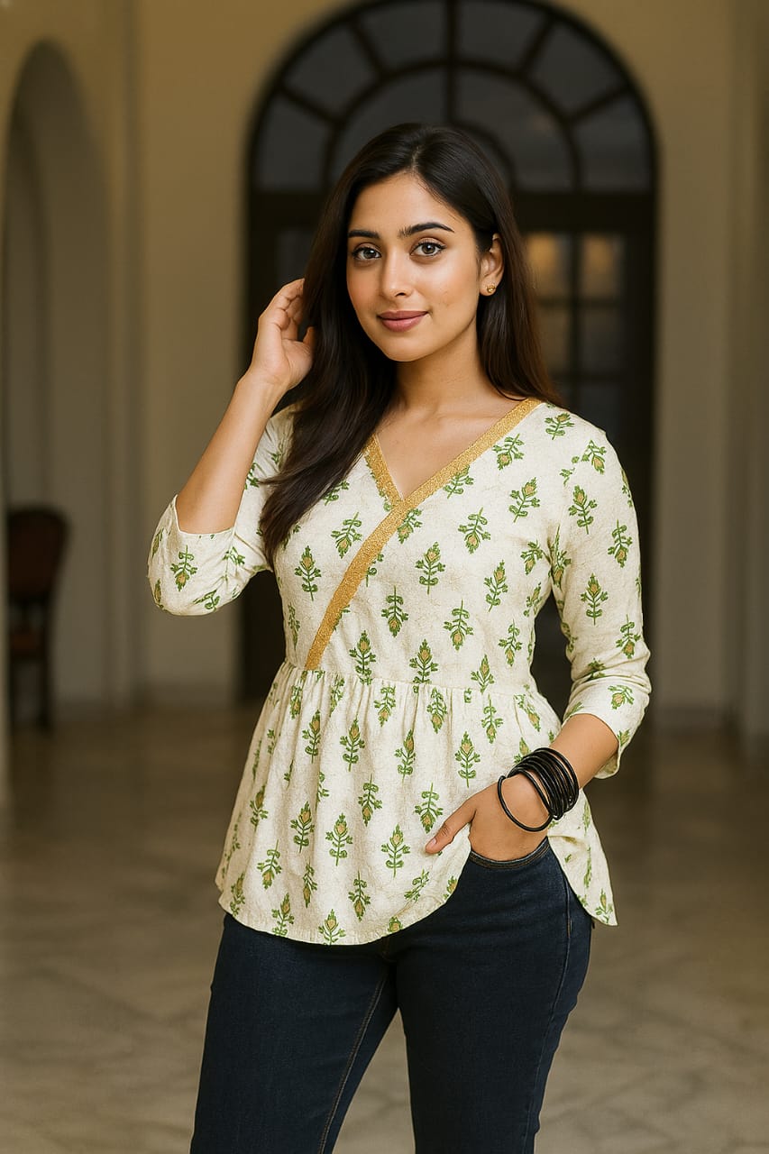 India Vibes Green Printed Kurti