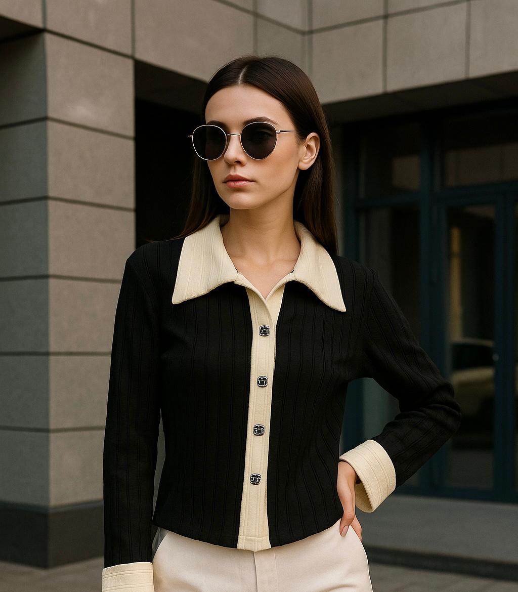 Black Cardigan Top with White collar