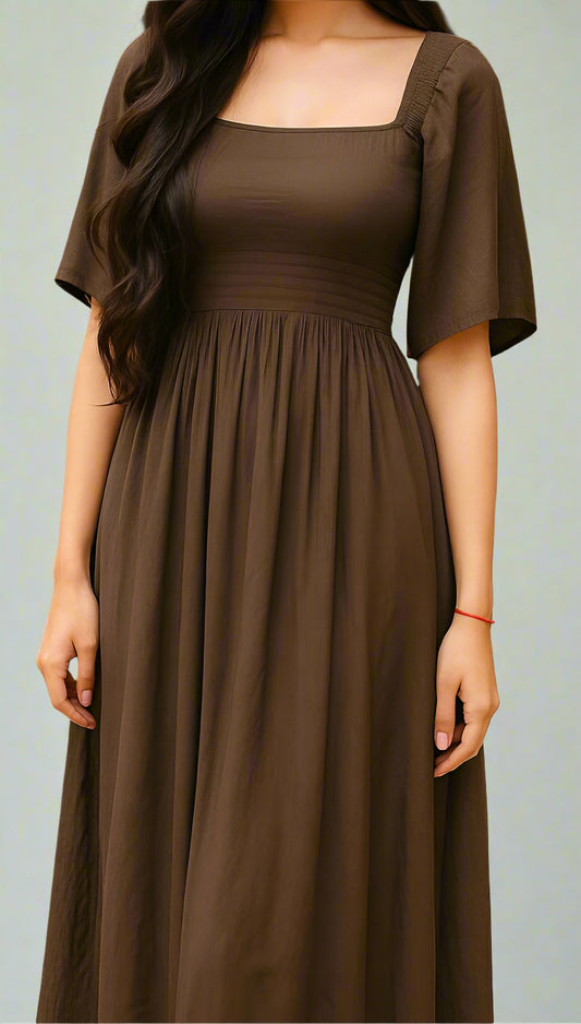 Chocolate Brown Square Neck Midi Dress