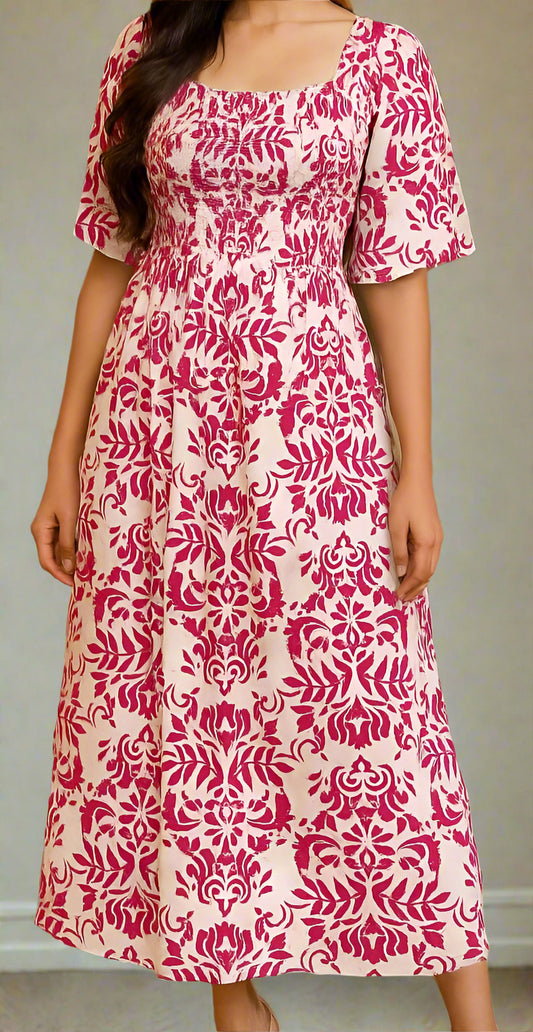 Pinkish Leaf Printed Dress