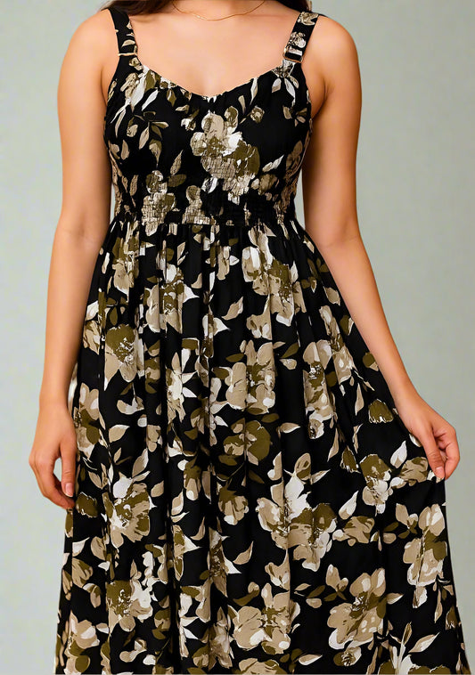 Black&White Floral Strappy Dress