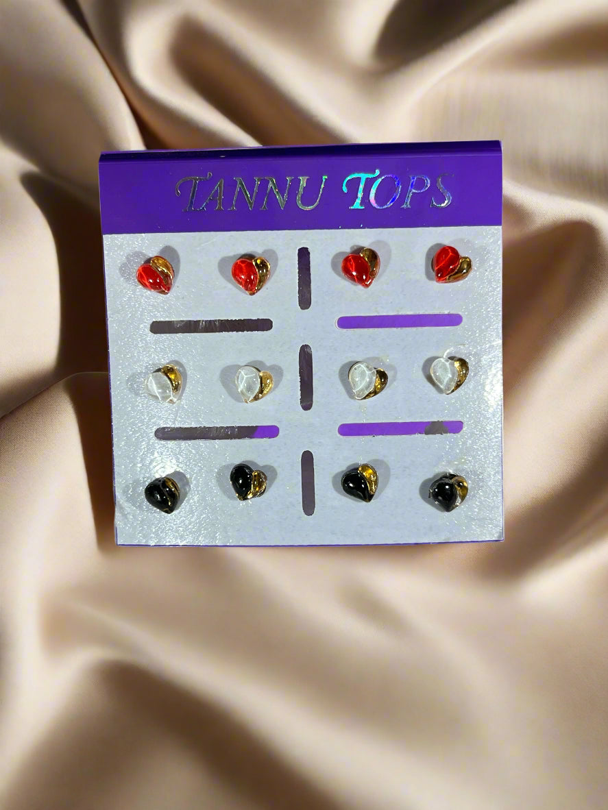 Heart shape studs (Pack of 6 pairs)