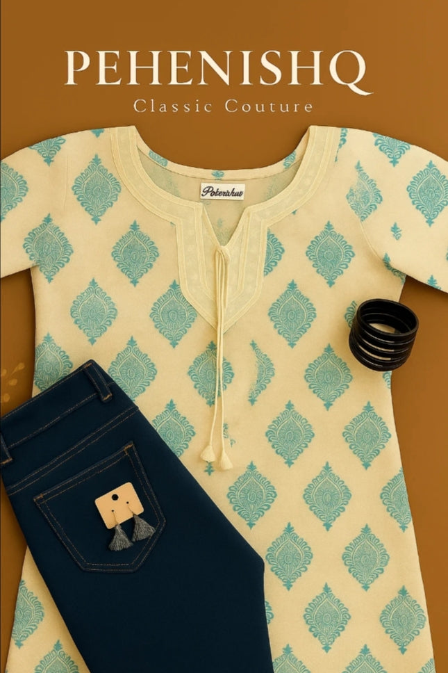 Blue floral rayon kurti