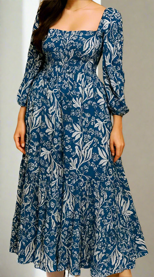 Blue Floral Fit and flare dress