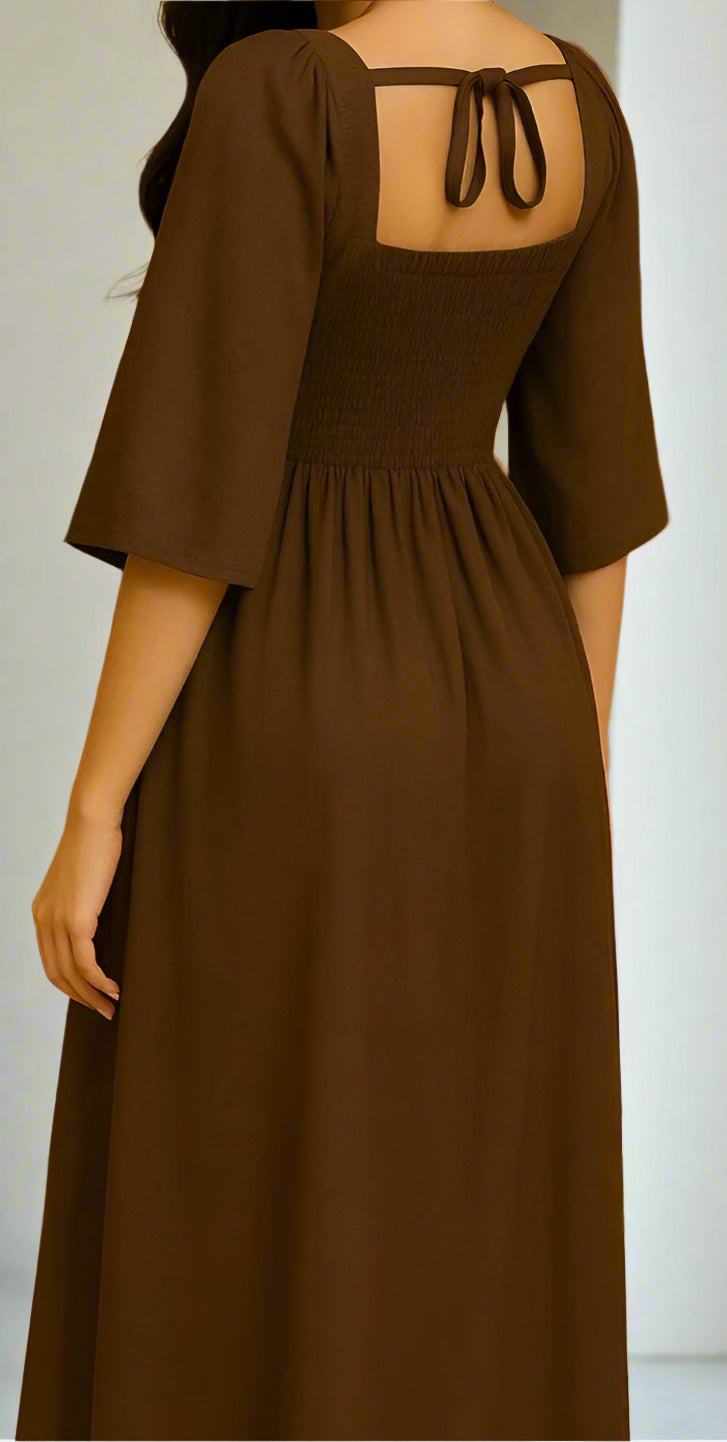 Chocolate Brown Square Neck Midi Dress