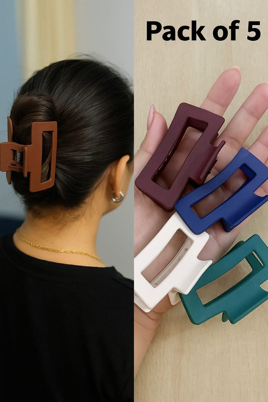 Matte Finish Rectangle Hair Claw Clips – Pack of 5
