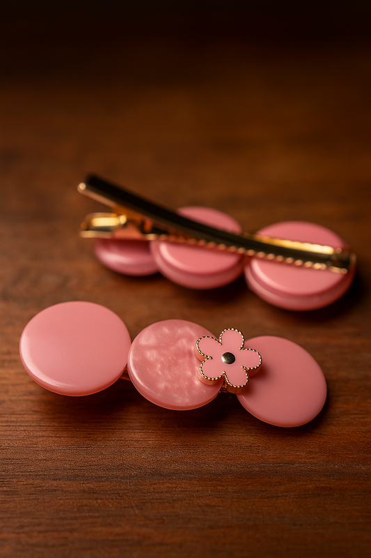 "Rosy Bloom Button Hair Clip"