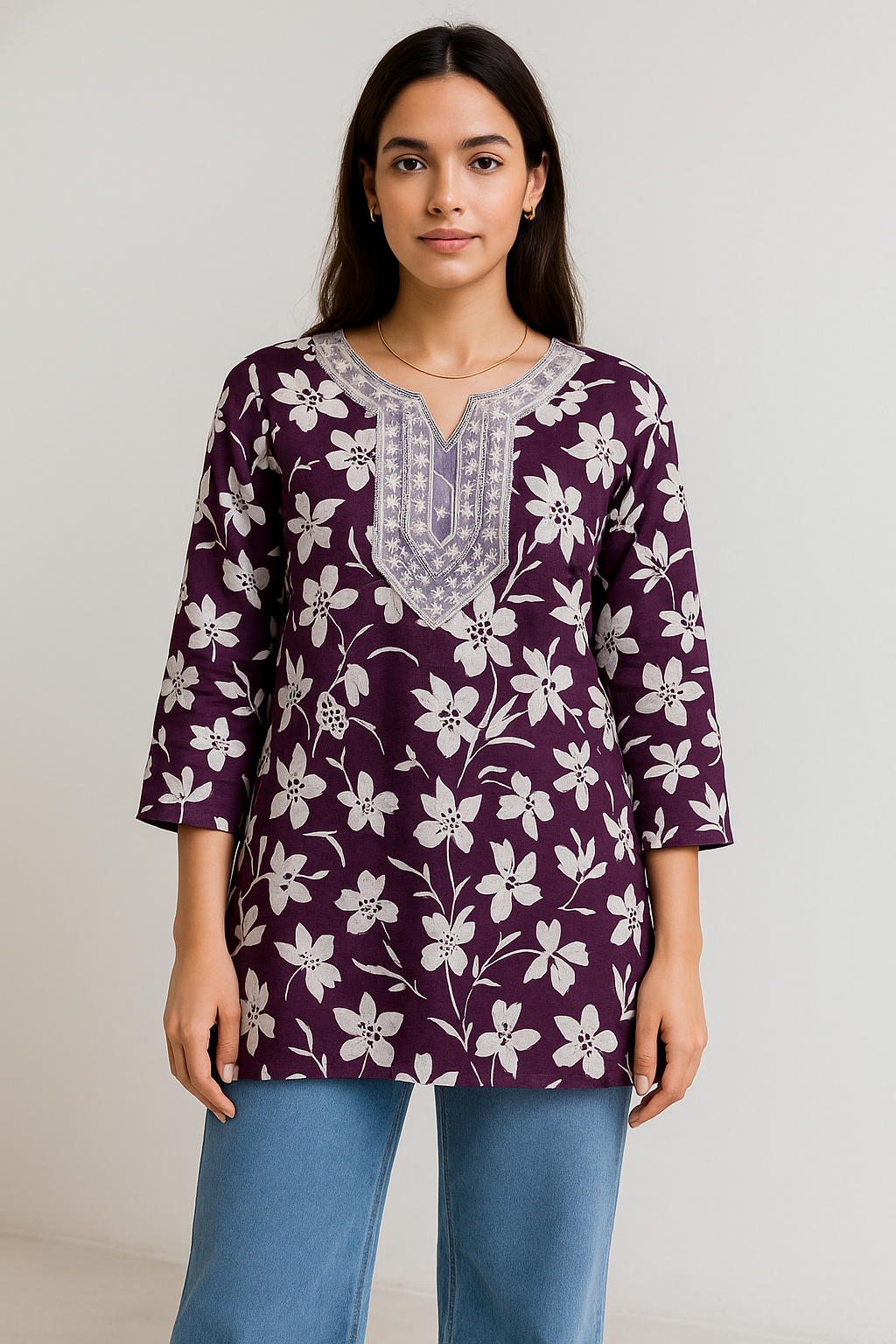 Purple floral rayon kurti