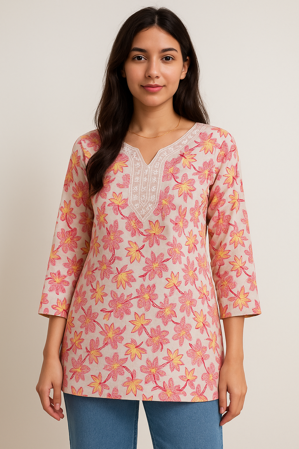 Pinkish Floral Rayon Kurti