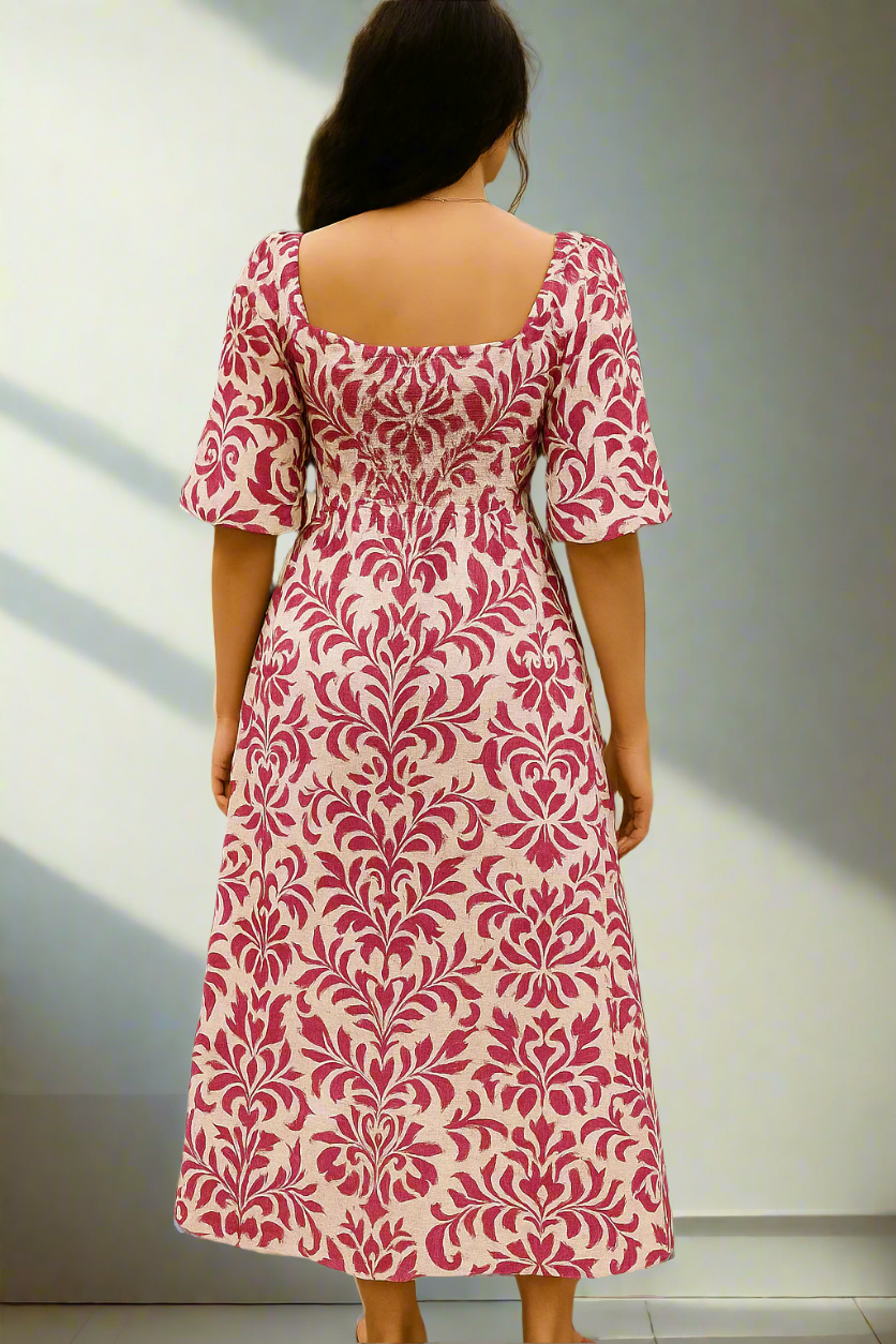 Pinkish Leaf Printed Dress