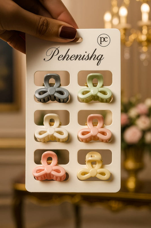 Elegant Bow Claw Clip Set – 6 Pcs