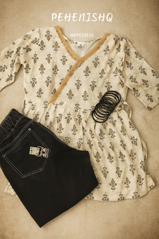 Indie Vibes Black  Printed Kurti