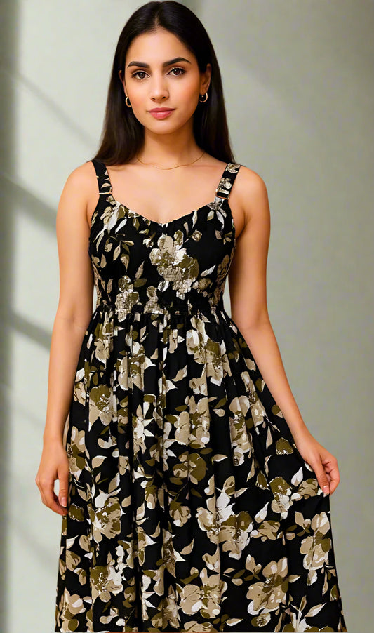 Black&White Floral Strappy Dress