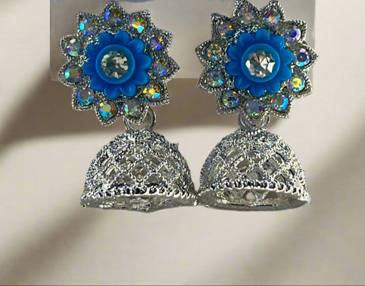 Multicoloured Silver Jhumka