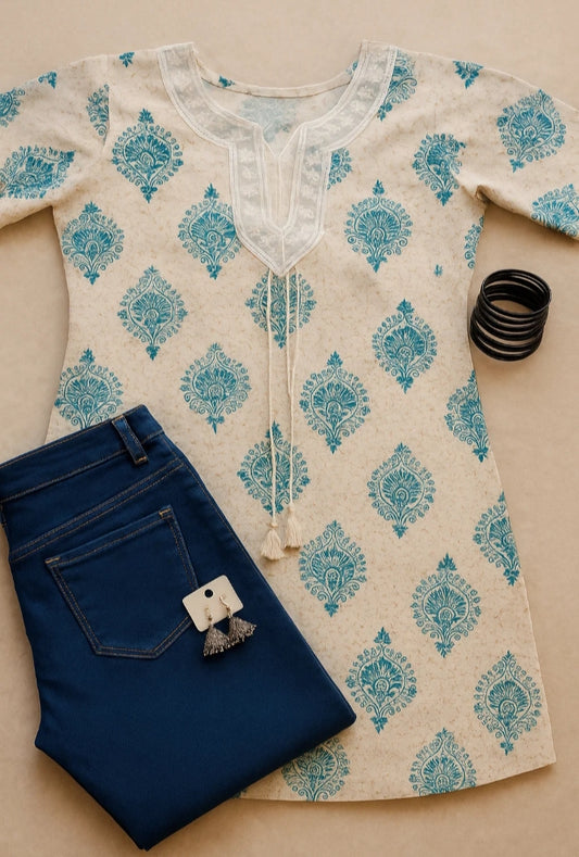 Blue floral rayon kurti
