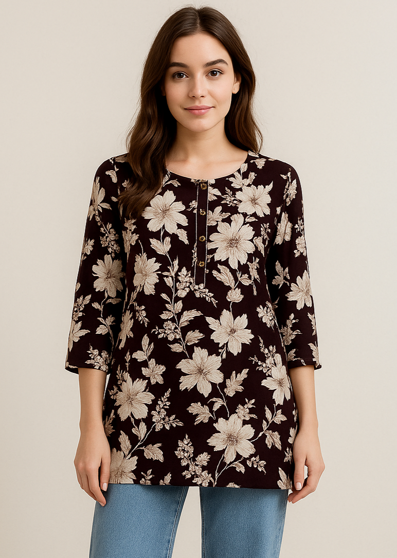 Dark Purple Floral Print kurti