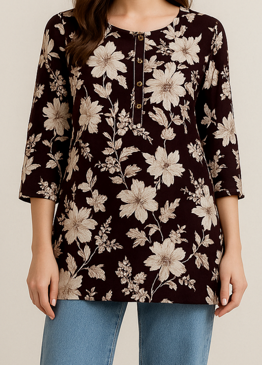 Dark Purple Floral Print kurti