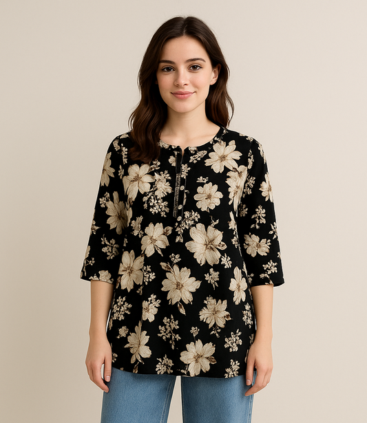 Black Floral Print Kurti