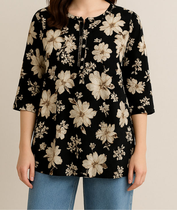 Black Floral Print Kurti
