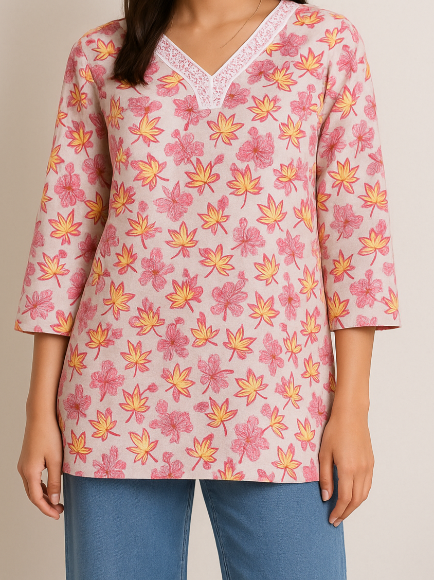 V-neck Pink Short Kurti
