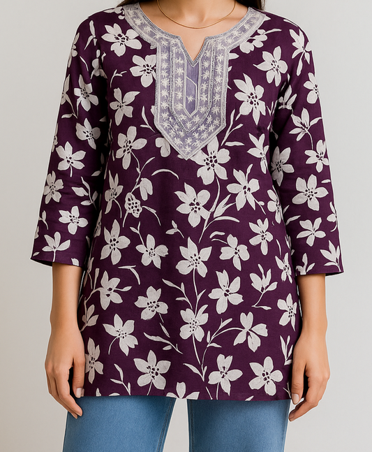 Purple floral rayon kurti
