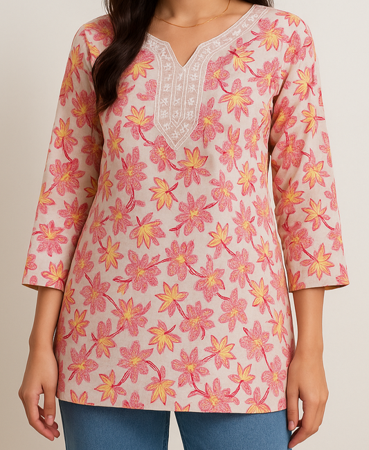 Pinkish Floral Rayon Kurti