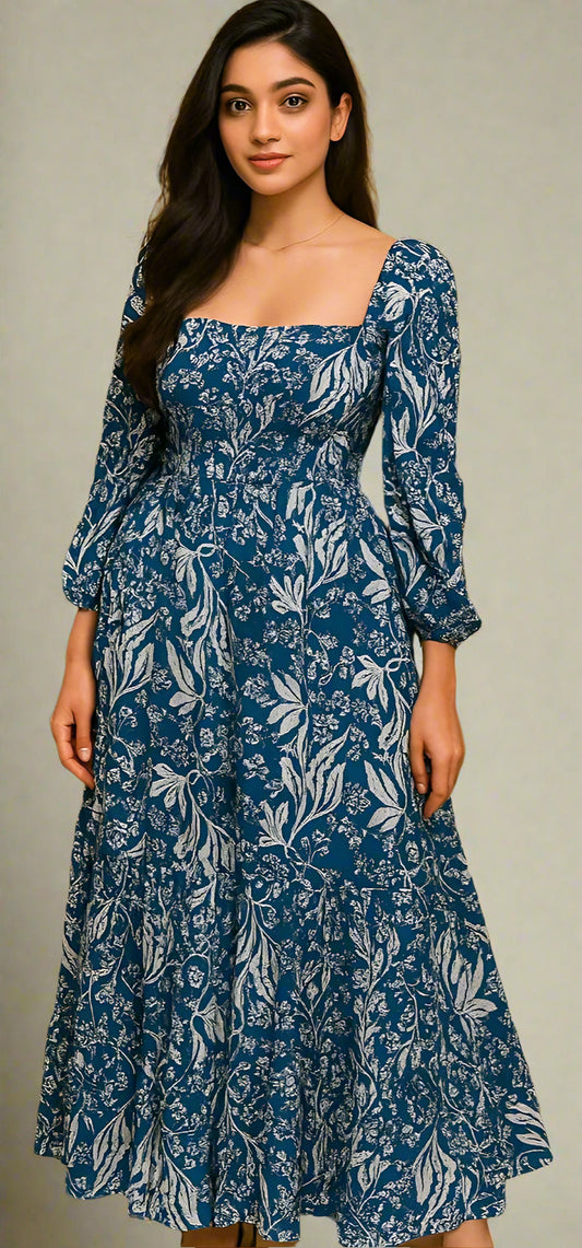 Blue Floral Fit and flare dress