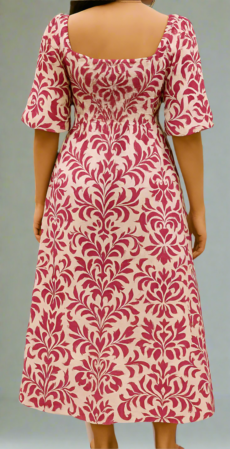 Pinkish Leaf Printed Dress